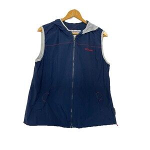 Columbia Women's XL Blue Zip Up Hooded Windbreaker Vest Active